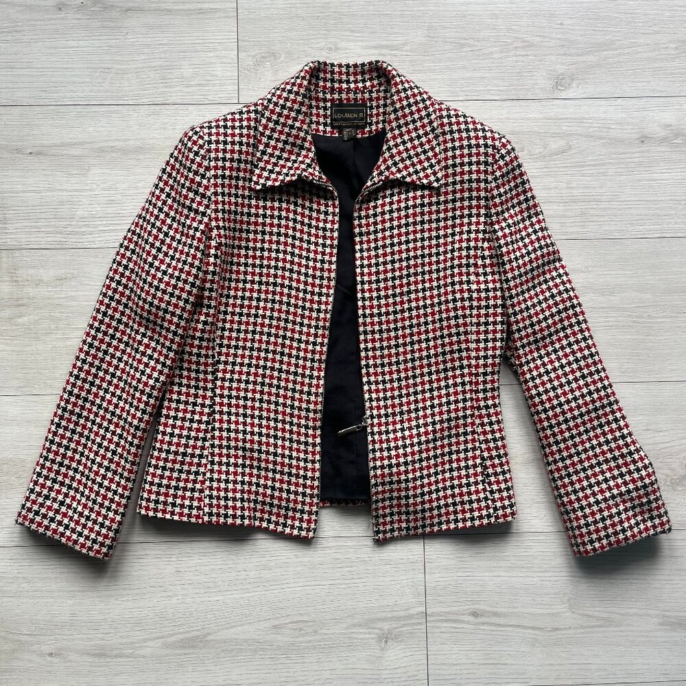 Louben II Houndstooth Zip-Front Wool Jacket - Size 8